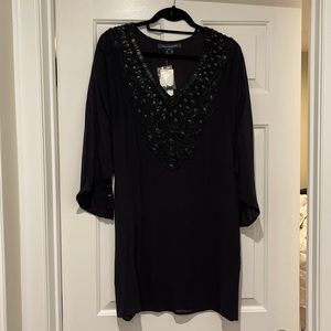 NWT French Connection Black Beaded Tunic Dress Size 6